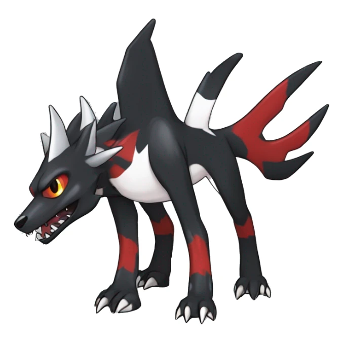 Black Cool Edgy Nargacuga-Houndoom-Garchomp Fakémon Digimon with Red and white Edgy markings, full body, outlined sticker