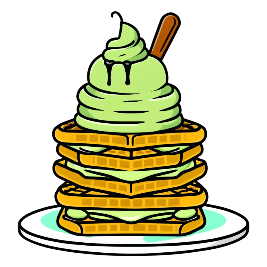 matcha ice cream on a stack of waffles sticker