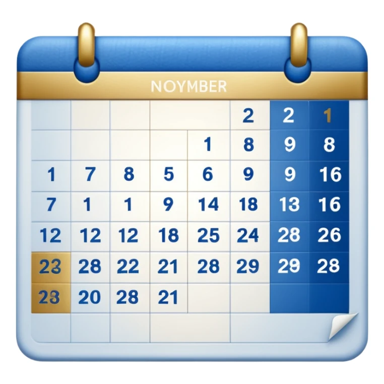 no generate an ios style background free calender, blue and gold and white with the date 22 november highlited sticker