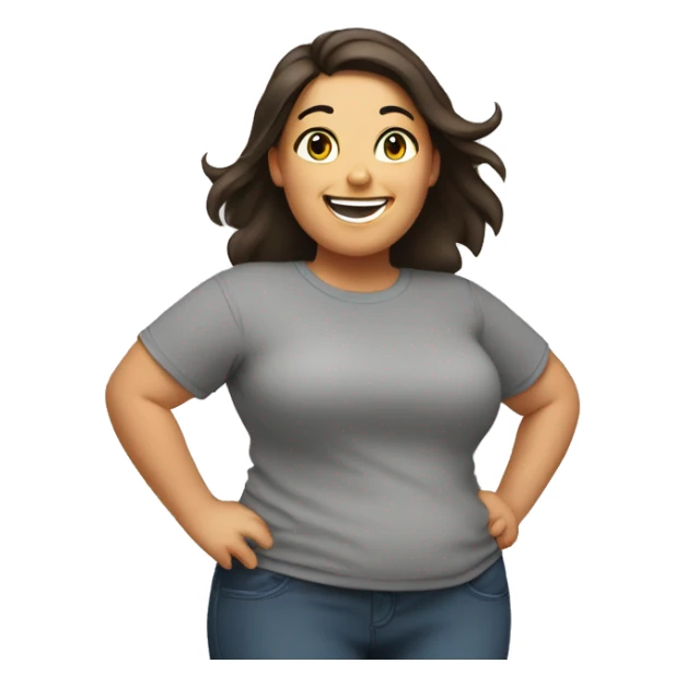 Super excited fat brunette arms waving grey tshirt sticker