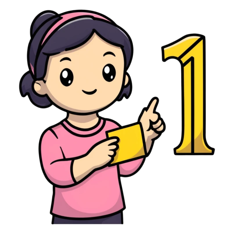 Girl holding number 1 sticker