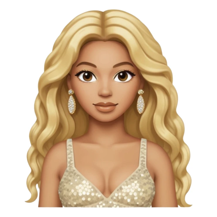 Beyonce with long blonde hair, ivory sequin crop top, ivory earring sticker