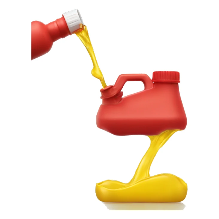 Smiley pouring red plastic container with a yellow spout of liquid on himself sticker
