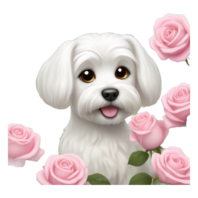 white maltese dog and pink roses  sticker