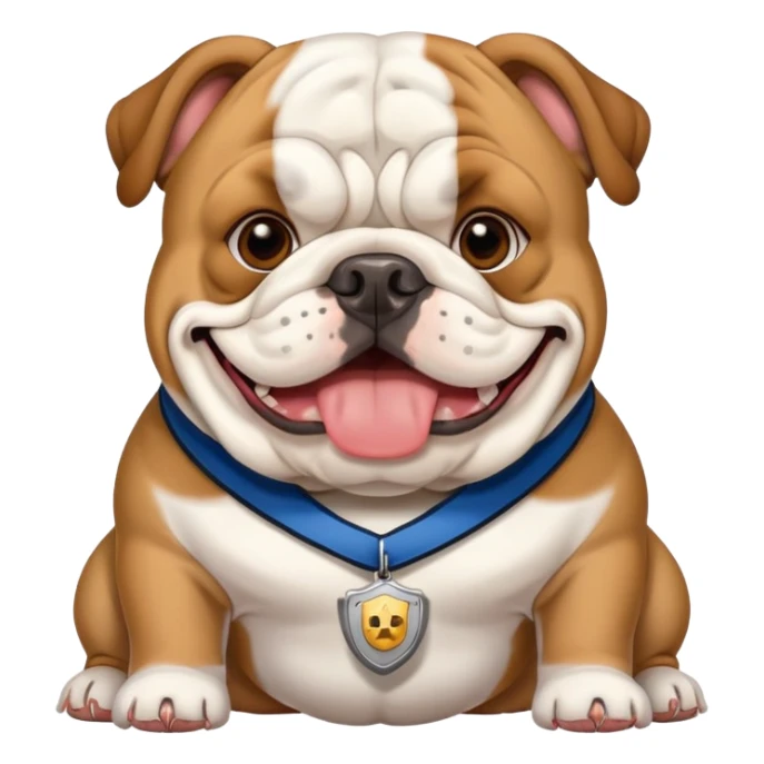 english bulldog with a security badge sticker