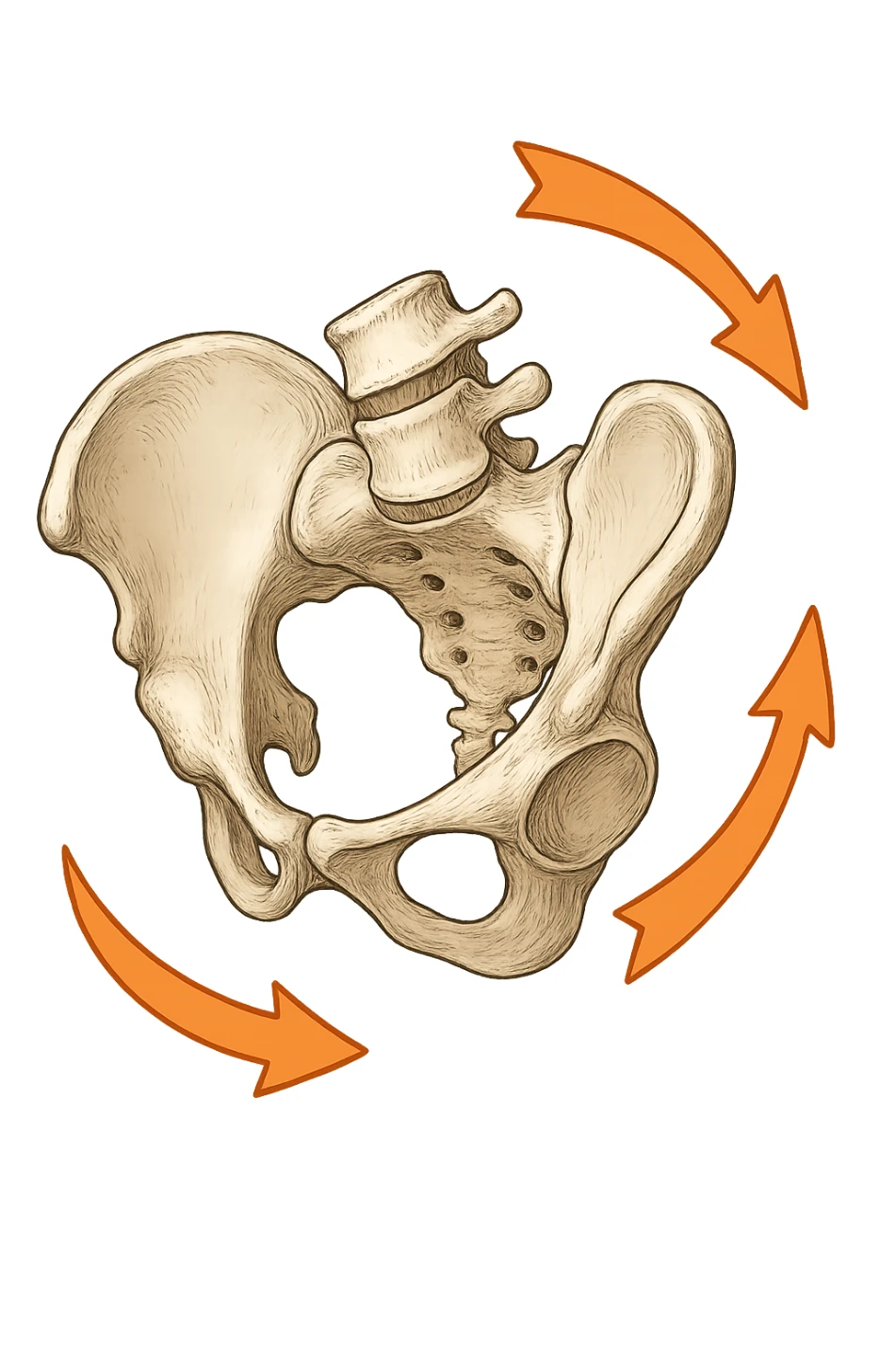 Bacino anatomico ruotato in senso orario quindi con le frecce che girano verso destra per far capire sticker