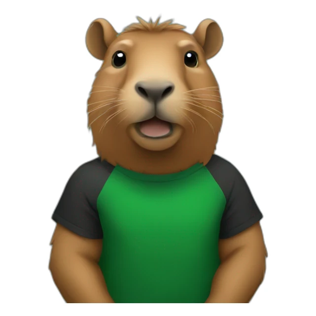 Capibara with a black and green tshirt sticker