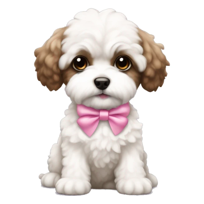 Brown and white Schichon puppy with pink bow sticker
