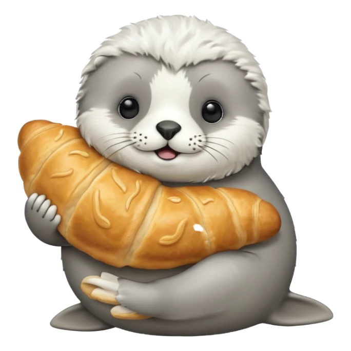 Baby seal holding a croissant sticker
