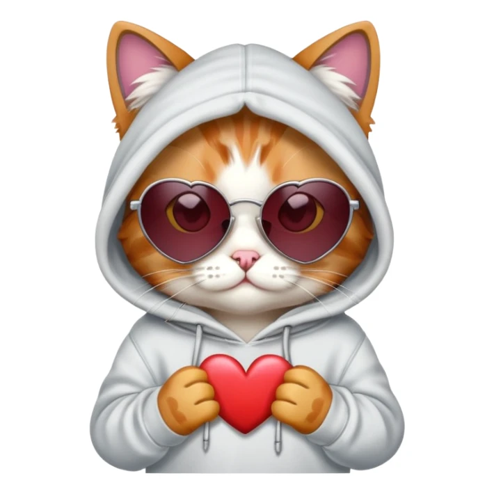 Cat wearing a hoodie and heart sunglasses sticker
