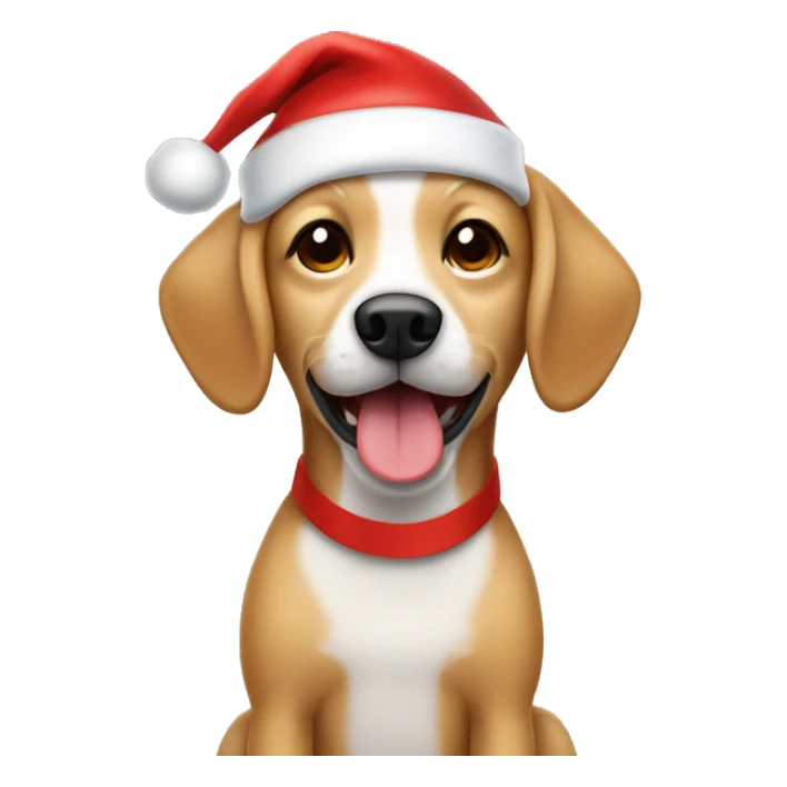 Small happy Tan dog with floppy ears in a Santa hat sticker
