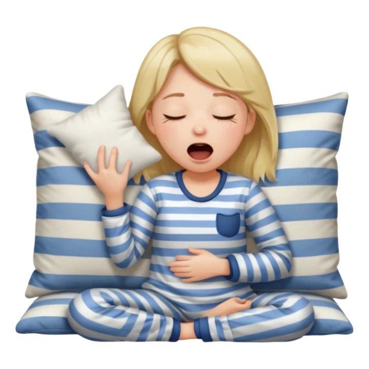 {
      "type": "human",
      "look": "girl in striped pyjamas, yawning, holding pillow",
      "description": "a sleepy girl in striped pyjamas yawning while holding a pillow"
    } sticker