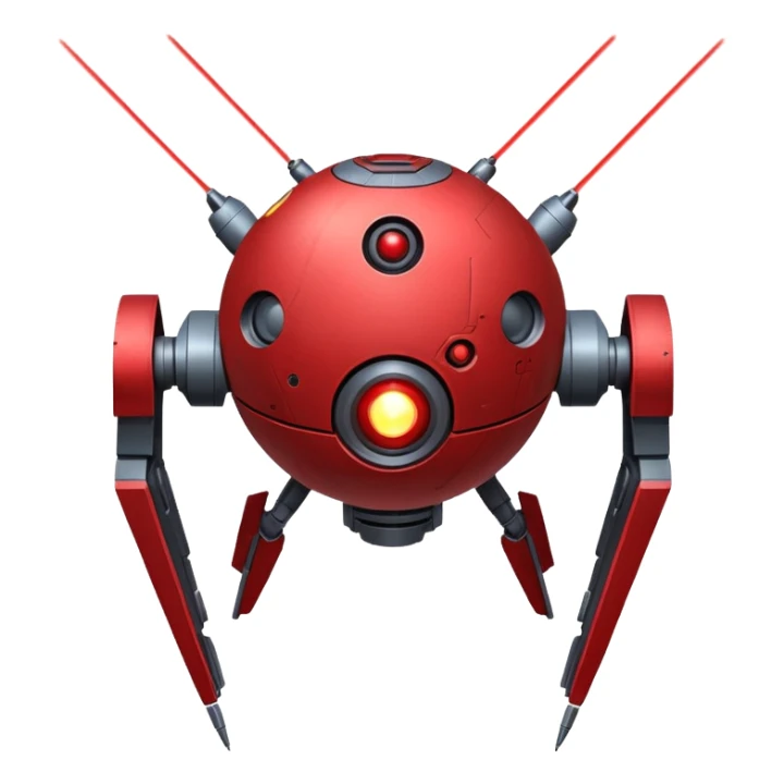 flying orb shaped futuristic targeting droid acquires target and paints with laser. sci-fi war. no propellers  sticker