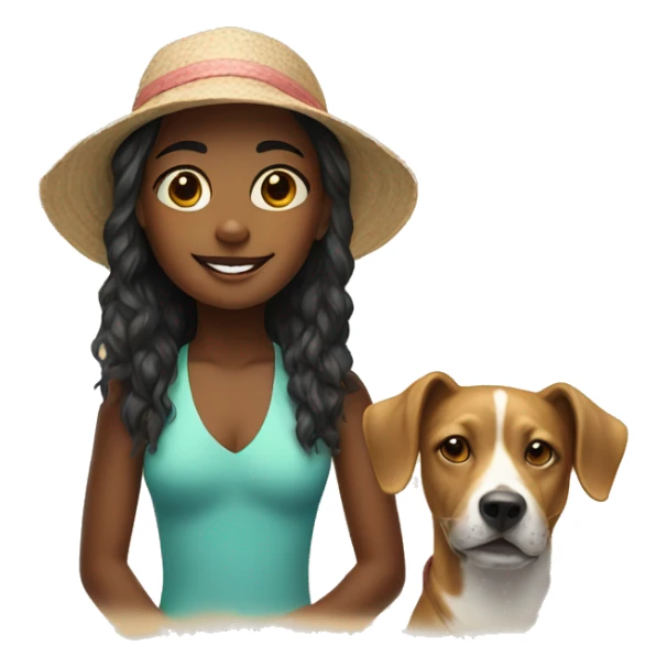 girl with beach dog portrait sticker