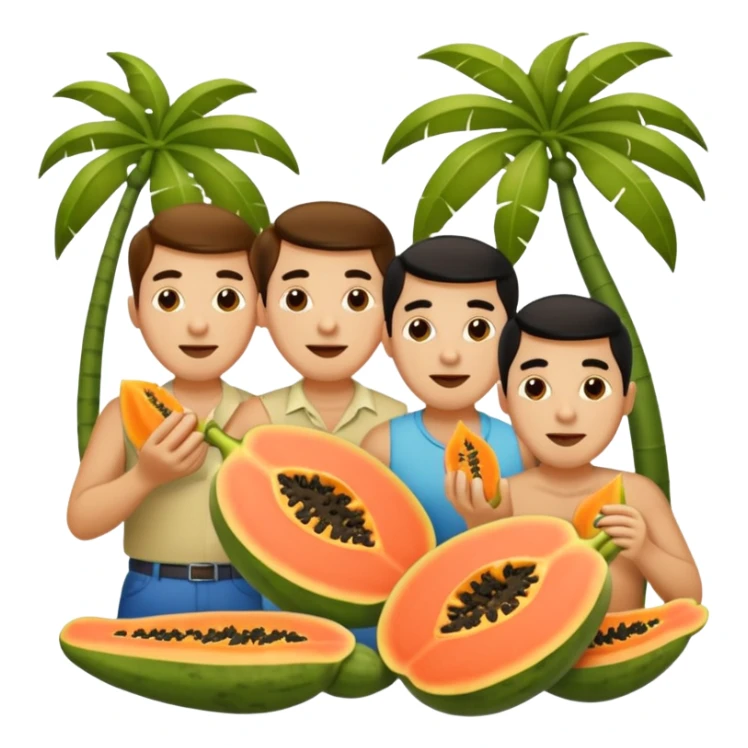 3 hombres comiendo papaya partida en 2 partes sticker