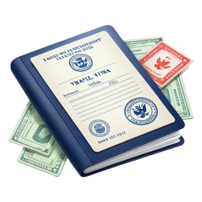 Travel visa document with stamps and passport sticker