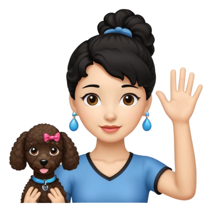 Ponytail black hair girl with brown Poodle say goodbye  sticker