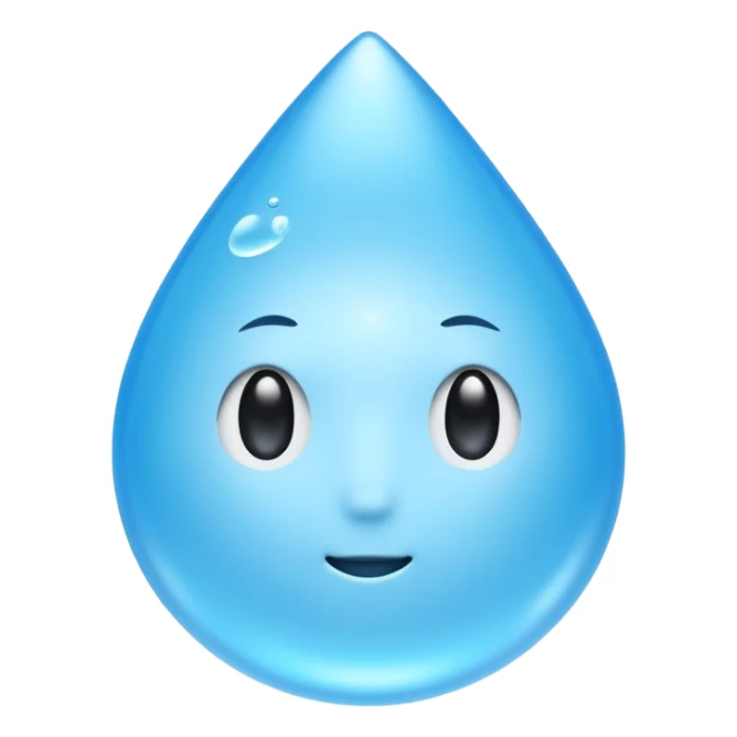 A single water droplet emoji, iPhone emoji style, glossy and smooth, cartoonish, vibrant sky blue color, no face, high detail, simple and cute design, isolated on white background, centered composition


 sticker