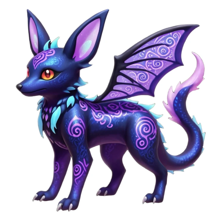 Shiny Fiery Dark Ugly Evil Realistic Glowing Eldritch Horror Cool Edgy Badass Emo Glorious Demonic Batty Dusky Ethereal Sparkly Shimmering Magical Punky Aural Iridescent Fluorescent Bioluminescent Umbreon-Amaura-Salandit-Litten-Flareon-Fakémon-fusion (full body) with intricate pattern markings sticker