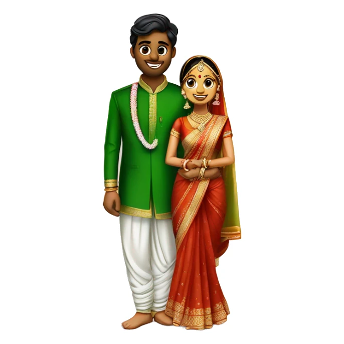 bride in green saree and groom dhoti in dh south indian  sticker