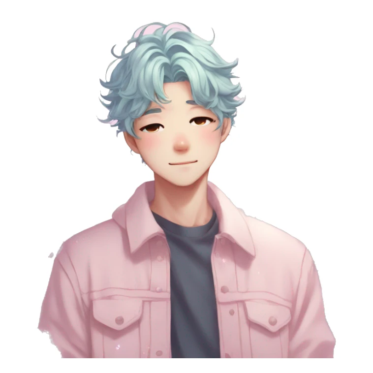 Gorgeous pastel anime style shojo man with blushing face and butterflies aesthetic and pretty hair trending style sticker