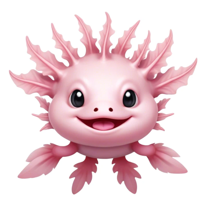 Cinematic Comical Axolotl Portrait Emoji, Head tilted dramatically with an exaggeratedly amused expression, featuring smooth, pale pink skin with ruffled, feathery gills and wide, expressive dark eyes filled with playful disbelief, Simplified yet hilariously expressive features, highly detailed, glowing with a slightly sassy glow, high shine, dramatic yet playful, stylized with an air of cheeky mischief, bright and endearing, soft glowing outline, capturing the essence of a spirited and over-the-top aquatic friend, so meme-worthy it feels like it could side-eye its way into internet fame instantly! sticker