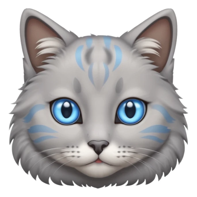 a gray cat with blue eyes on its FOREHEAD sticker