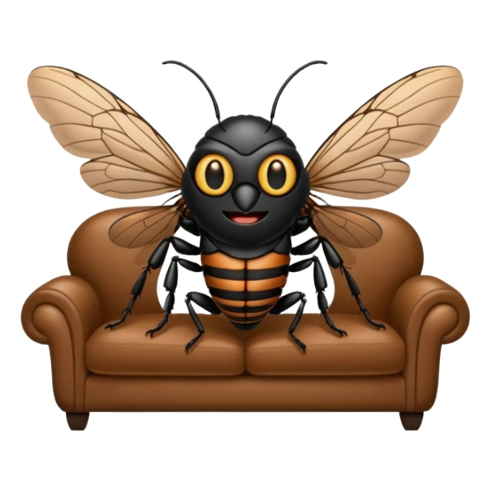 Black Cicada cartoon style watching on a phone sit on a brown sofa  sticker