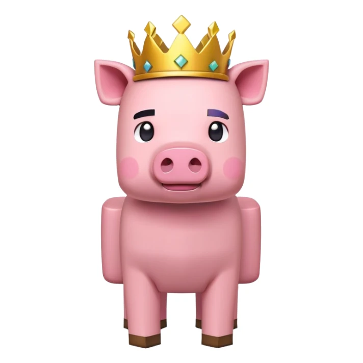 minecraft pig full body pink blocky animal with square head wearing a crown sticker