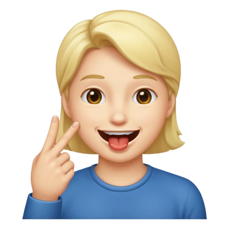 A smiling face with open mouth and taking is finger inside mouth sticker