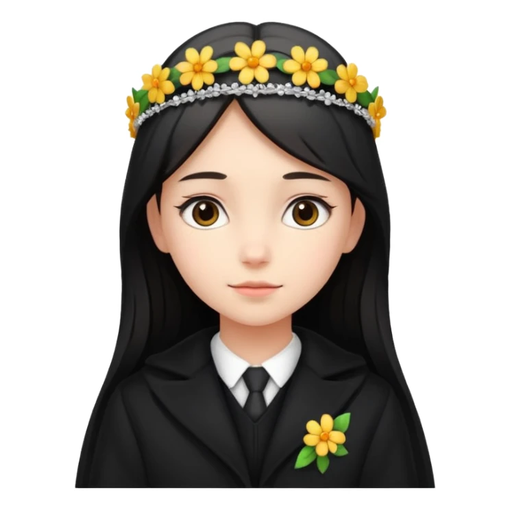 cute law student girl in black coat flower tiara sticker
