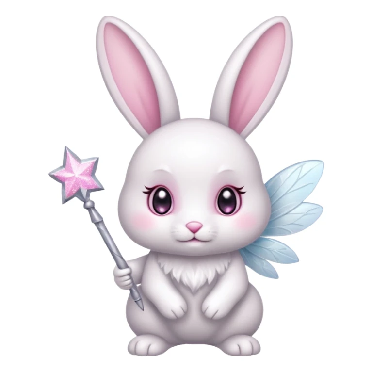 White Fairy glitter bunny with wand  sticker