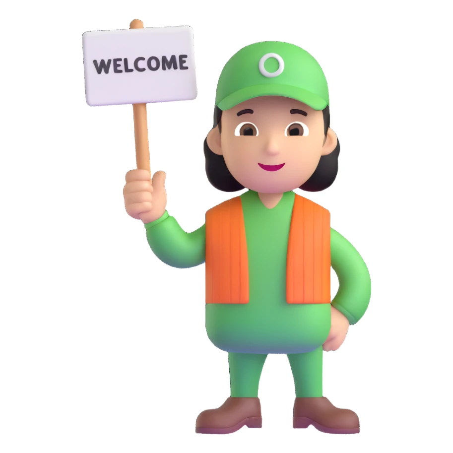 character holding a welcome sign sticker
