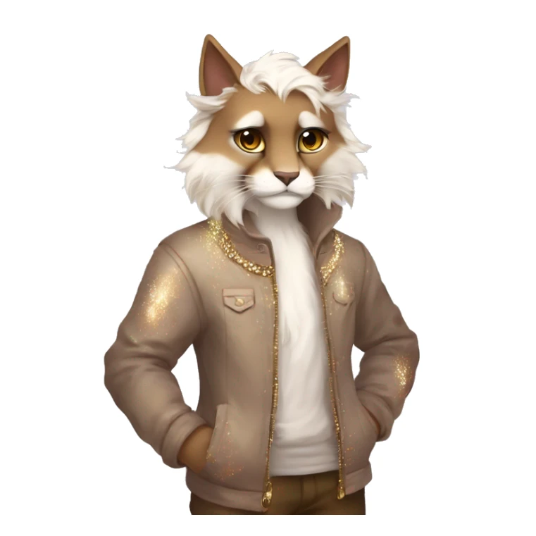 Furry, sparkle, iridescent, colorful, pastel, edgy, cool, fantasy beautiful, brown, beige, white, divine, godly, angelic, animal, anthro, full body, fursona, feline sticker
