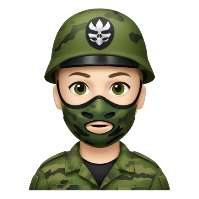 Soldier with green camo uniform and black mask sticker
