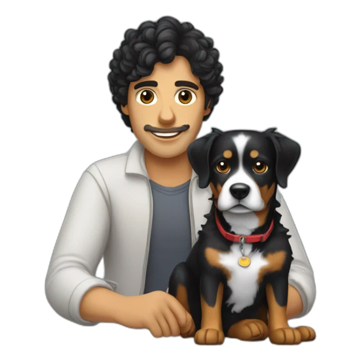 Russian programmer with curly black hair with dog Entlebucher zennenhund sticker