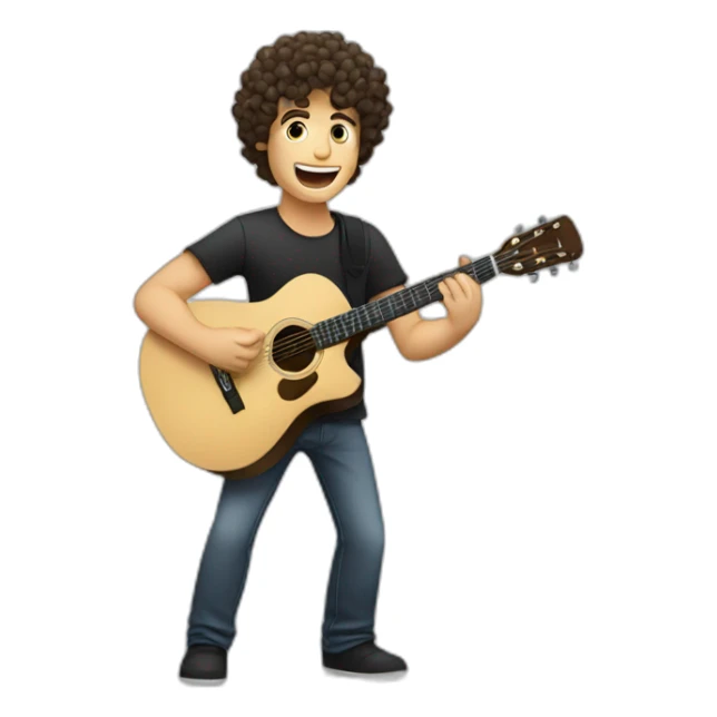 A caucasian guy with curly dark hair playing guitar and singing in concert sticker