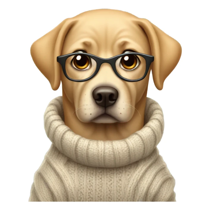 Lab dog wearing a sweater and glasses sticker