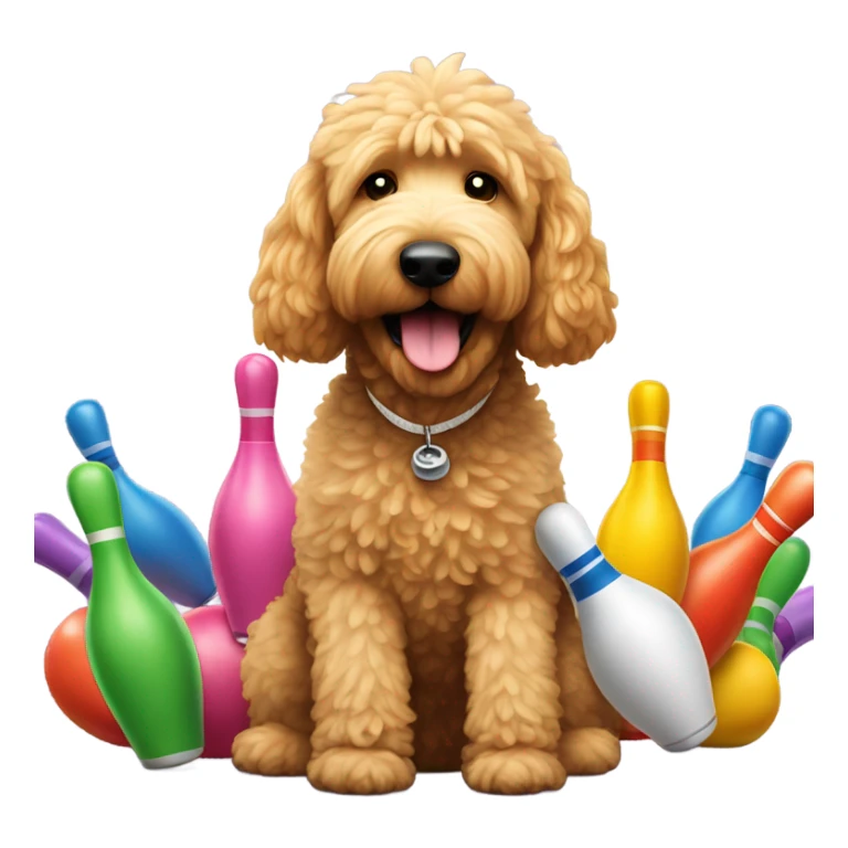 Golden doodle with bowling pins  sticker
