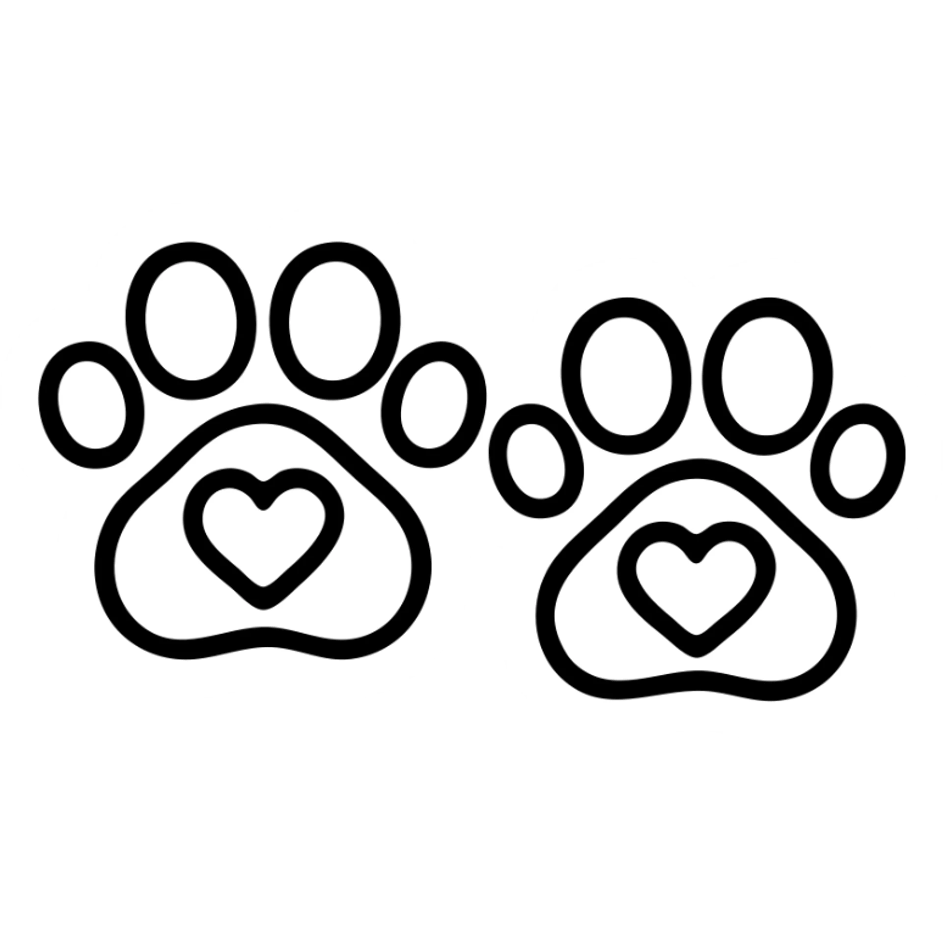 two black outlined puppy paws with a white heart on the pad sticker