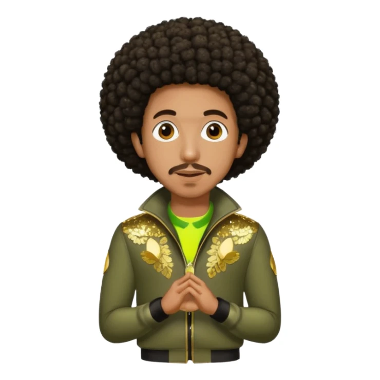 Ludacris with dark brown afro hair, olive sequin outfit sticker