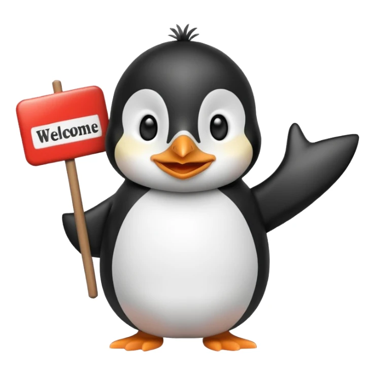 Penguin that holds big welcome sign sticker