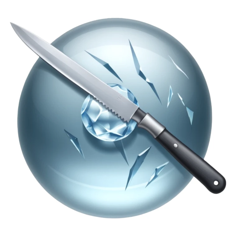 The knife is only visible from above, its tip showing from behind the ice ball. sticker