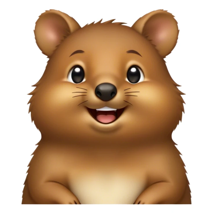 Cinematic Comical Quokka Portrait Emoji, Head tilted dramatically with an exaggeratedly amused expression, featuring a quirky, fluffy brown fur with a wide, playful grin and expressive eyes filled with humorous disbelief, Simplified yet hilariously expressive features, highly detailed, glowing with a slightly sassy glow, high shine, dramatic yet playful, stylized with an air of cheeky marsupial mischief, bright and endearing, soft glowing outline, capturing the essence of a spirited and over‐the‐top quokka, so meme‐worthy it feels like it could beam its way into internet fame instantly! sticker