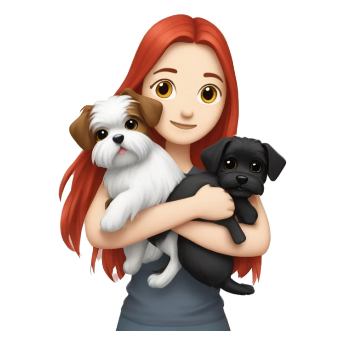 Long-red-haired-girl-hugging-her-black-and-white-Maltese-dogs sticker