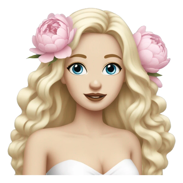 White bride with long light blonde hair and blue eyes with light pink peonies in hair white skin  sticker