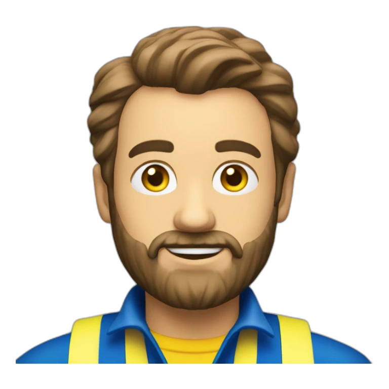 Ikea manager blue eyes beard blue stripes t-shirt and yellow security vest sticker