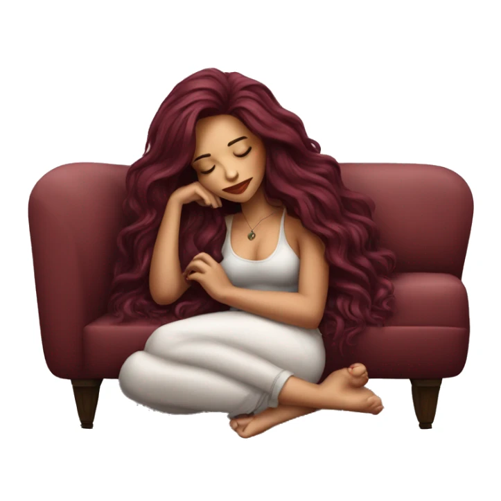 Beautiful tattooed burgundy long haired woman napping on sofa sticker