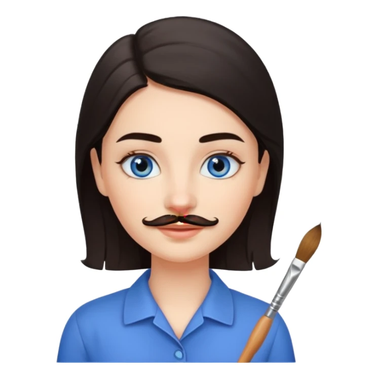 Girl oval face with fair skin. His eyes were blue, and his eyebrows were dark and somewhat bushy. Above his upper lip he wore a small brush-like moustache, known as a "His hair was dark  sticker