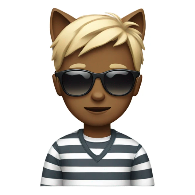 boy with cat wearing sunglasses in stripes sticker